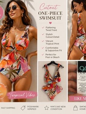 Tropical Cutout One-Piece Swimsuit — Floral Multi-Color reversible